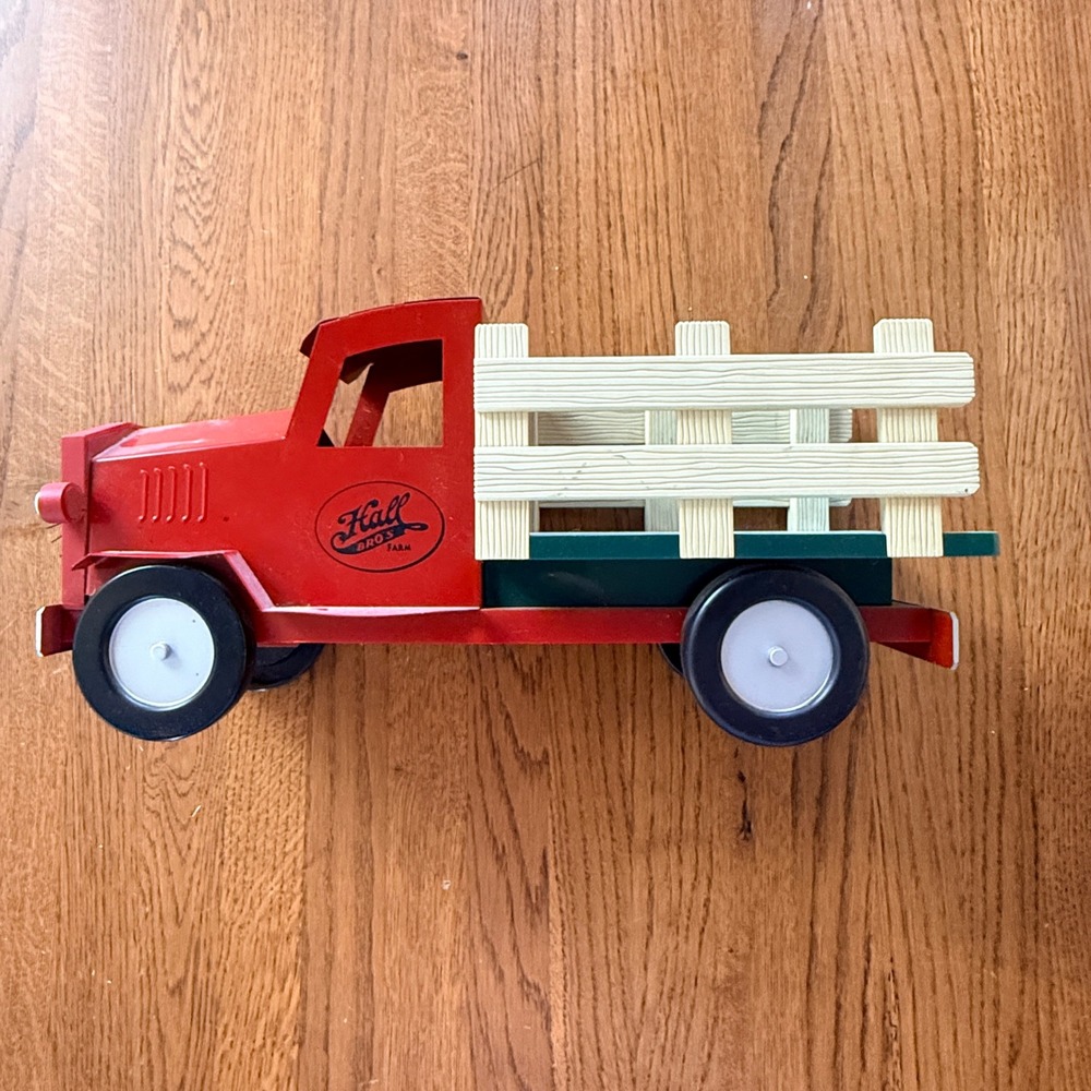 Hall Bros Farm Wooden Stake Bed Truck Holiday Decor Red 15x8x6 Wood Christmas